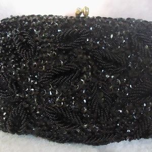 Vintage black seed bead sequined purse/clutch
